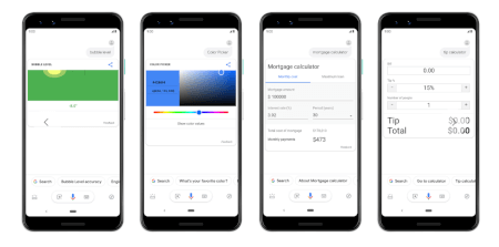 Screenshot Google Assistant Sprachsuche neue Ergebnisse Color Picker, Hypothekenrechner