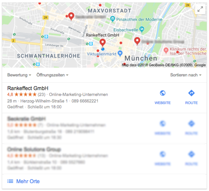 Lokale Suchergebnisse in Google Maps