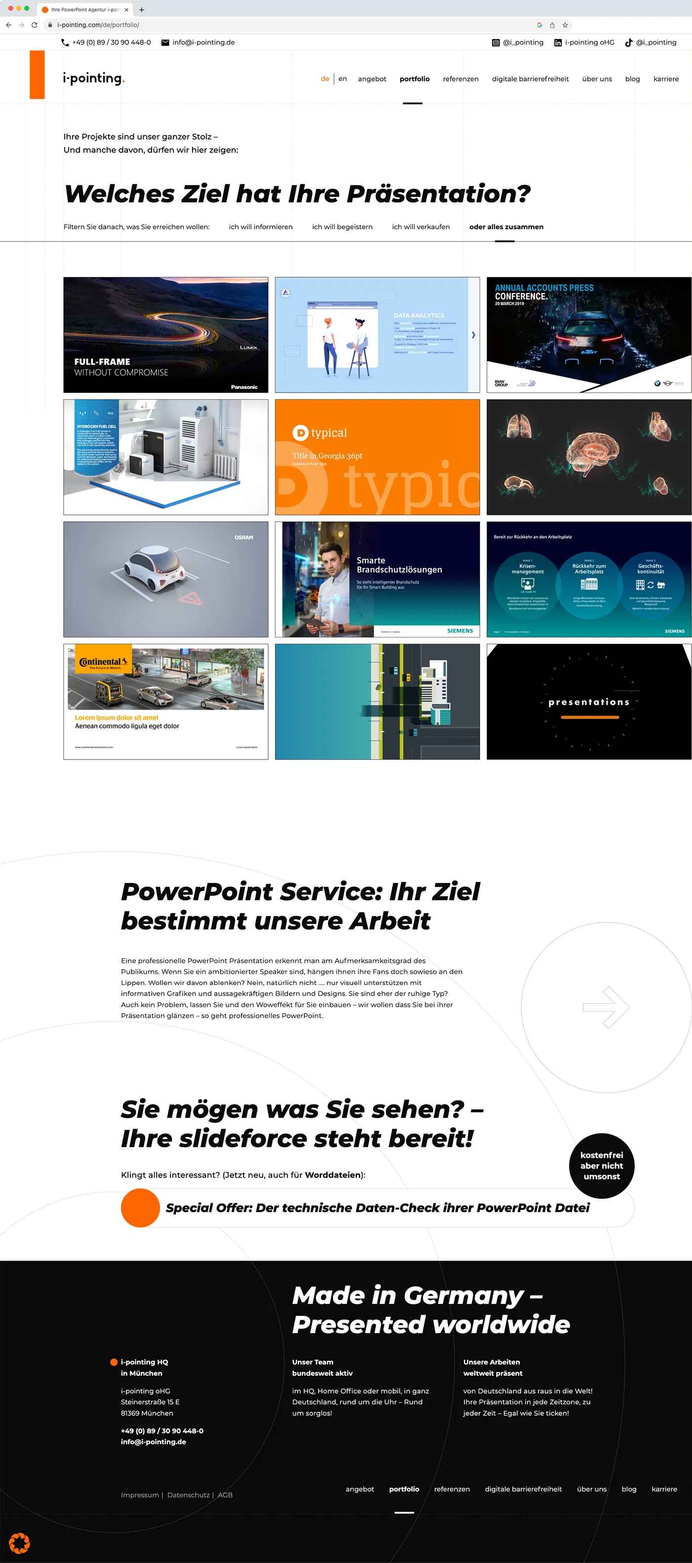 Screenshot neues Webdesign der i-pointing Portfolio-Seite