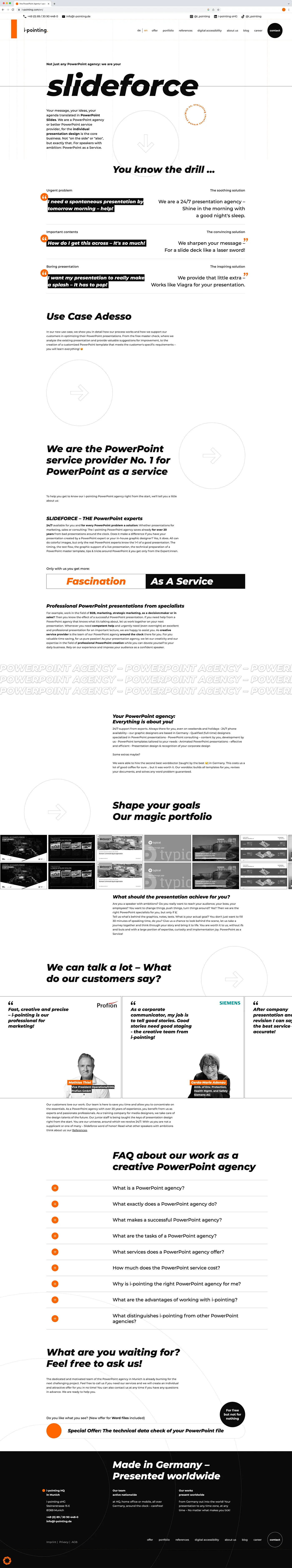 Screenshot neues Webdesign der englischen i-pointing Portfolio-Seite