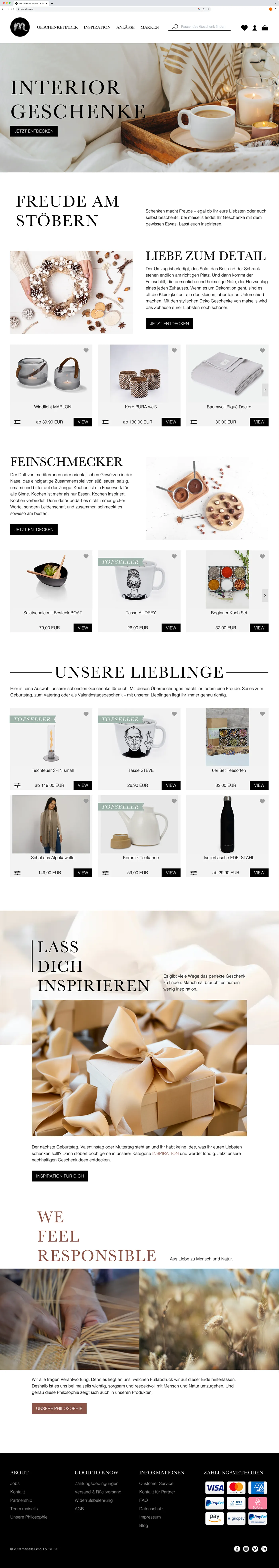 Screenshot neues Webdesign des maisells Online-Shops