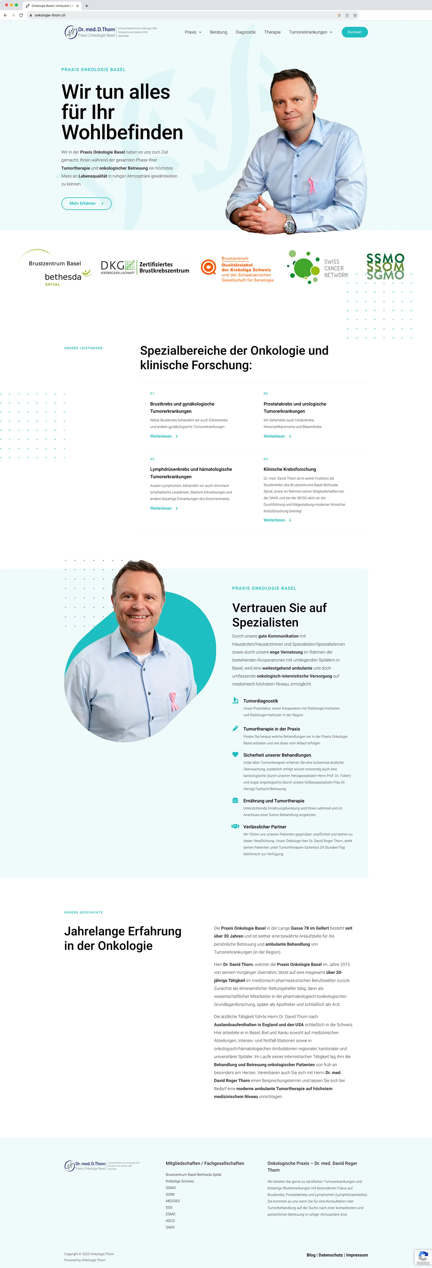 Screenshot neues Webdesign der Onkologie Praxi Basel Startseite